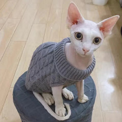 Suéter Para Gato Em Tricô Grosso Com Textura Trançada