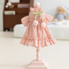 Vestido Rosa de Babados com Laço Frontal e Tecido Leve para Cães Pequenos