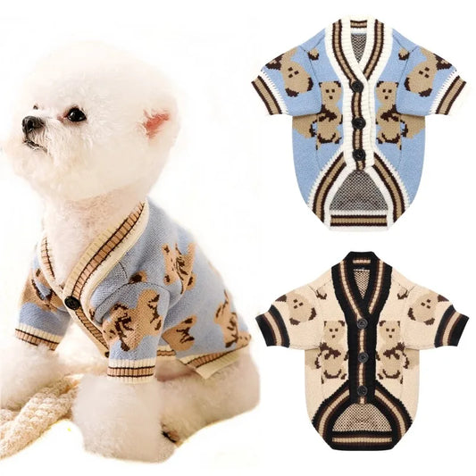 Cardigã para cachorro estampa de urso tecido tricotado