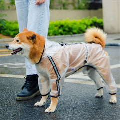 Capa de Chuva Pet Full Body Transparente com Capuz Ajustável