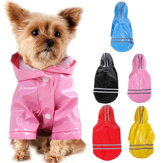 Capa de Chuva Impermeável para Cachorros com Faixa Refletiva e Capuz