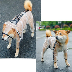 Capa de Chuva Pet Full Body Transparente com Capuz Ajustável