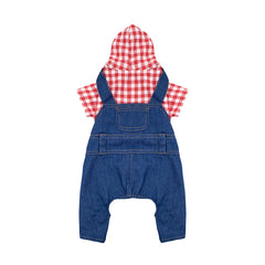 Jardineira Para Cachorro Em Jeans Com Camisa Estilo Xadrez Listrado