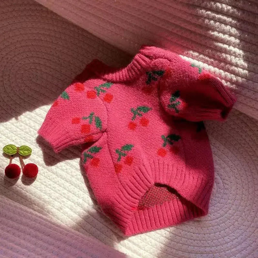 Suéter Pet em Tricô Elegante com Estampa Charmosa de Cerejas