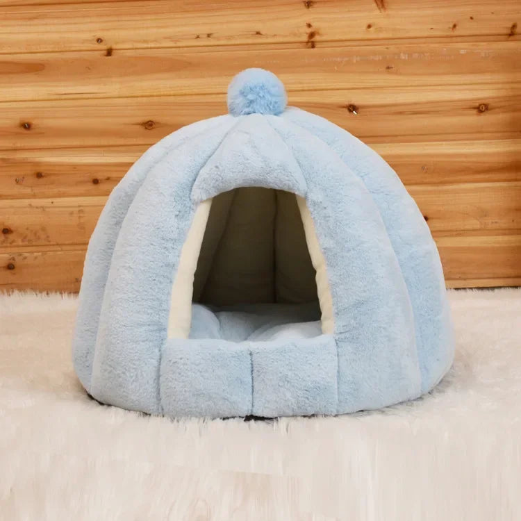 Cama Cabana Pet Formato Iglu com PomPom e Forro Peluciado