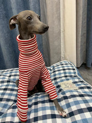 Macacão Para Cachorro Listrado Vermelho E Branco Com Gola Alta