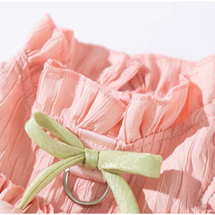 Vestido Rosa de Babados com Laço Frontal e Tecido Leve para Cães Pequenos