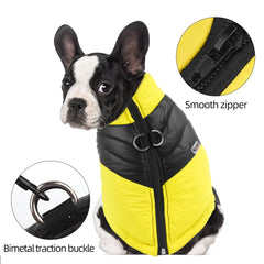 Colete Puffer Bicolor Amarelo e Preto com Fechamento em Botões para Cães
