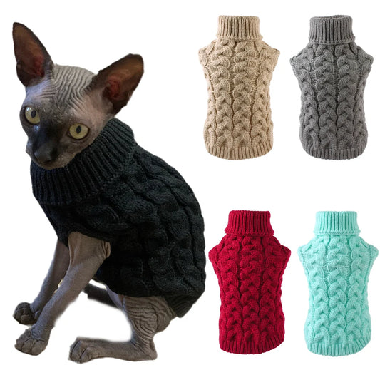 Suéter Para Gato Em Tricô Grosso Com Textura Trançada