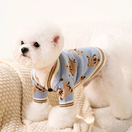 Cardigã para cachorro estampa de urso tecido tricotado