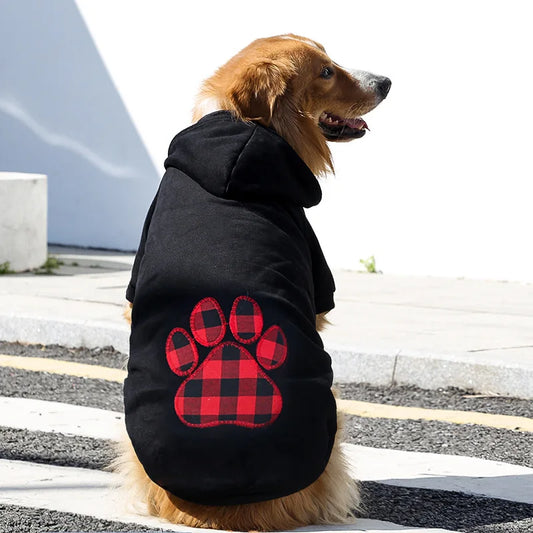 Moletom Para Cachorro Preto Com Estampa De Pata Xadrez