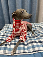 Macacão Para Cachorro Listrado Vermelho E Branco Com Gola Alta