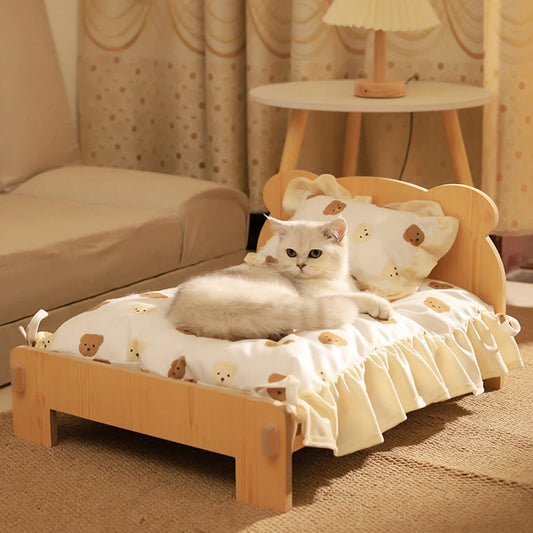 Cama de Madeira para Gato e Cachorro M / Laranja C - CAMA - 68
