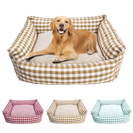 Cama Pet Xadrez com Encosto Confortável e Almofada Interna