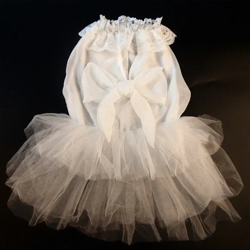 Vestido Branco para Cachorro com Saia Rodada e Renda