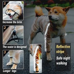 Capa de Chuva Pet Full Body Transparente com Capuz Ajustável