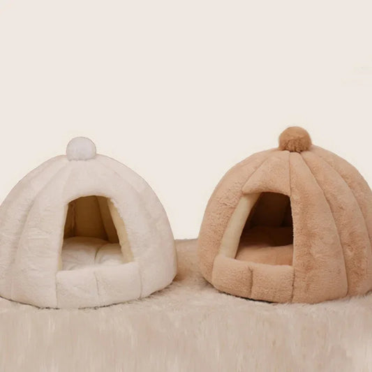 Cama Cabana Pet Formato Iglu com PomPom e Forro Peluciado