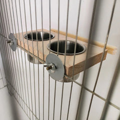 Alimentador Duplo com Poleiro para Pássaros Madeira + Aço P - PASSAROS - 08