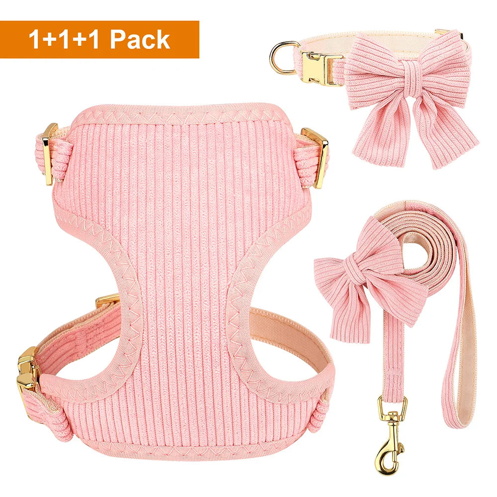 Conjunto Peitoral Para Cachorro Rosa Com Laço E Guia Ajustável Pink