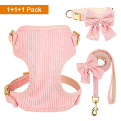 Conjunto Peitoral Para Cachorro Rosa Com Laço E Guia Ajustável Pink
