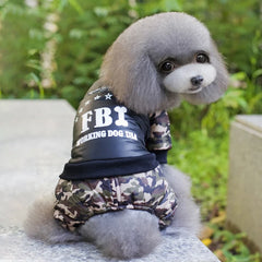 Macacão Camuflado de Inverno com Gola Alta e Estampa FBI para Cães