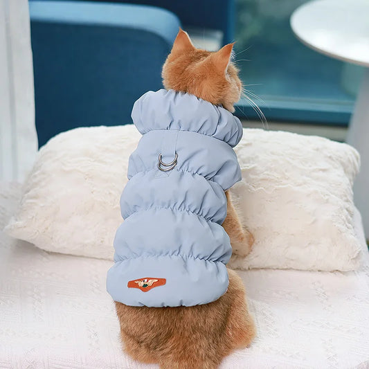 Casaco Puffer Para Cachorro Com Gola Alta E Fecho Frontal