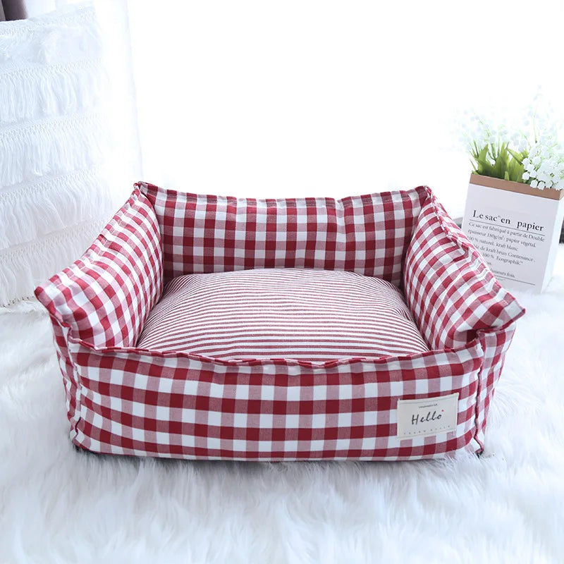 Cama Pet Xadrez com Encosto Confortável e Almofada Interna