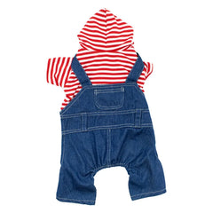 Jardineira Para Cachorro Em Jeans Com Camisa Estilo Xadrez Listrado