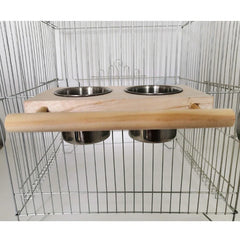 Alimentador Duplo com Poleiro para Pássaros Madeira + Aço P - PASSAROS - 08