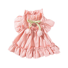 Vestido Rosa de Babados com Laço Frontal e Tecido Leve para Cães Pequenos