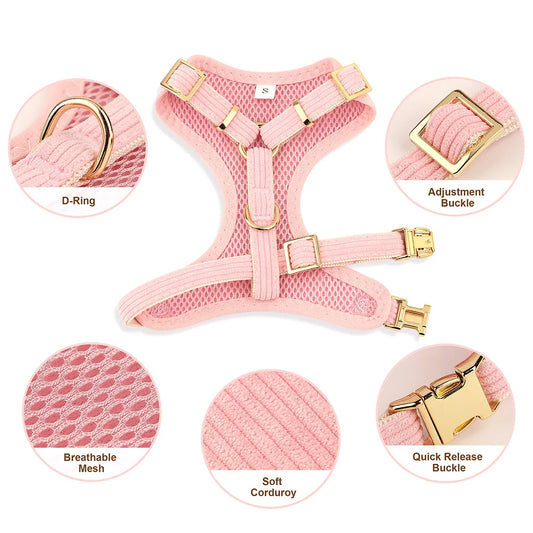 Conjunto Peitoral Para Cachorro Rosa Com Laço E Guia Ajustável Pink