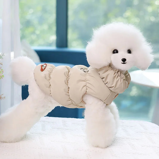 Casaco Puffer Para Cachorro Com Gola Alta E Fecho Frontal