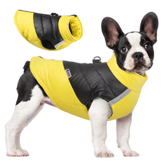 Colete Puffer Bicolor Amarelo e Preto com Fechamento em Botões para Cães