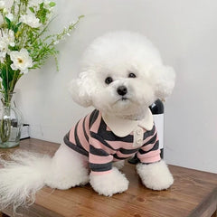 Camiseta Para Cachorro Polo Listrada Com Gola Social