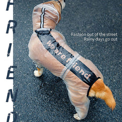 Capa de Chuva Pet Full Body Transparente com Capuz Ajustável