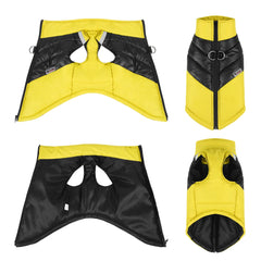 Colete Puffer Bicolor Amarelo e Preto com Fechamento em Botões para Cães