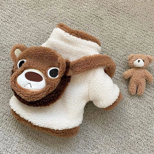 Roupa Pet Em Pelúcia Com Urso 3D E Tecido Felpudo