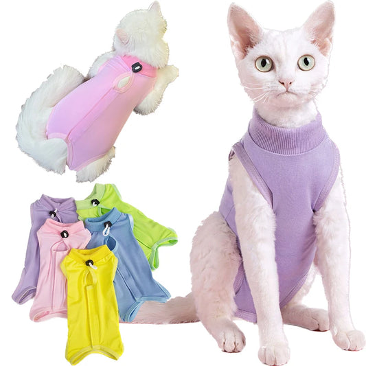 Roupa Pós-Cirúrgica para Gatos Colorida Confortável e Respirável