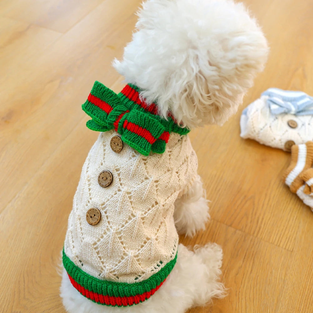 Roupa De Tricô Com Gravata Para Cães e Gatos